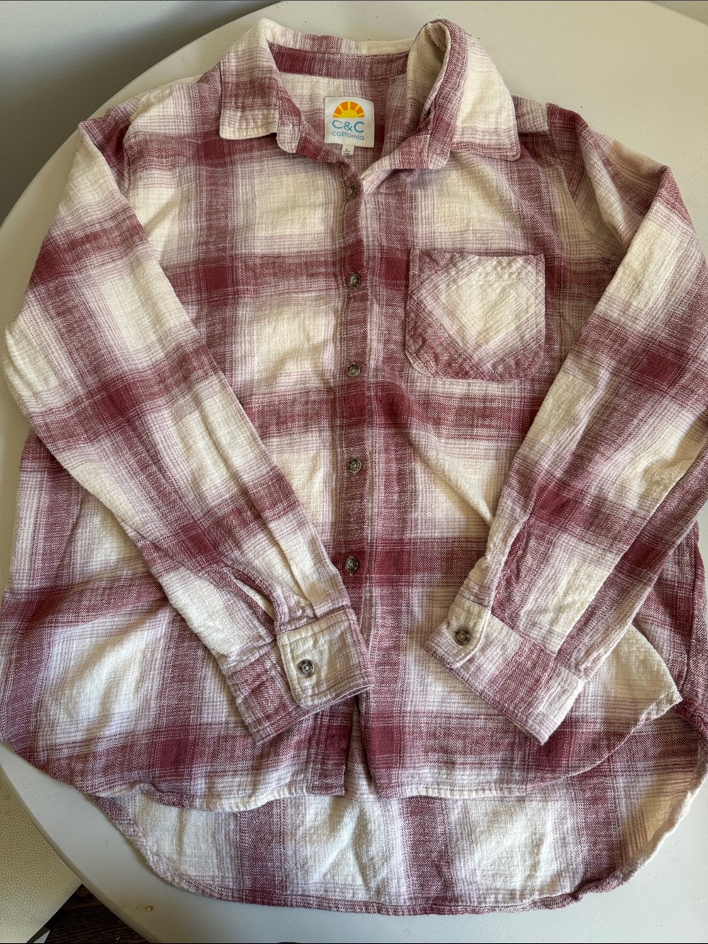 C&C California Pink Plaid Button-Down Flannel Shirt